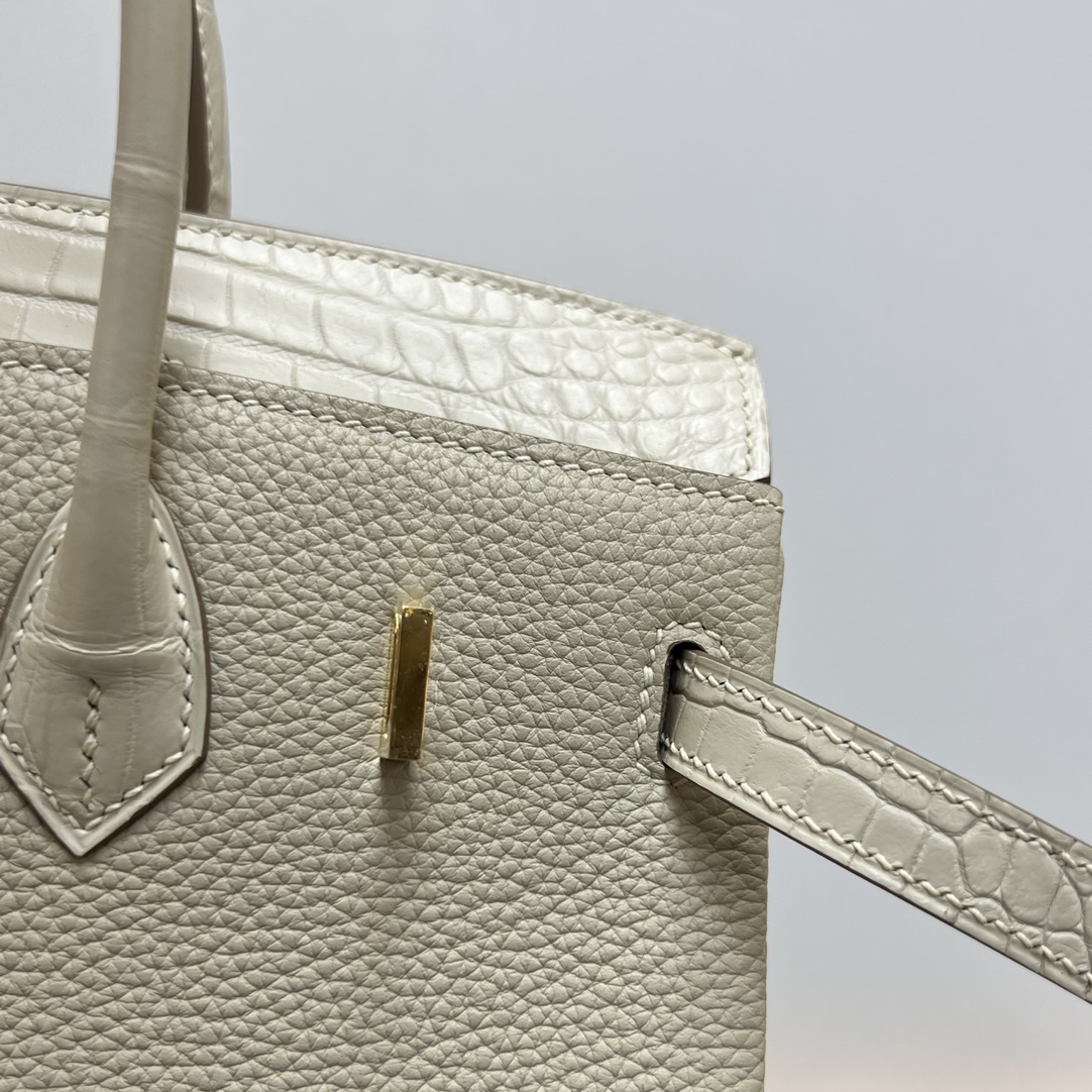 Hermes Touch Birkin 25CM Bag In Craie Togo and Matte Alligator Crocodile Leather